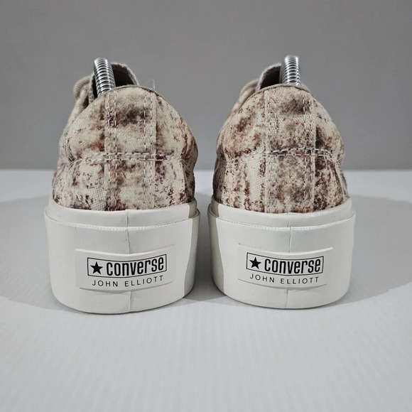 NEW Converse X John Elliot Skid Grip Ox Sneaker 9.5 Brown White Canvas Low Top - Picture 8 of 12